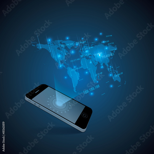 Hologram style futuristic design blue background
