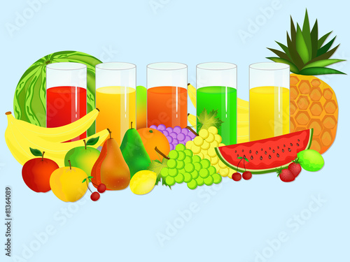glass with juices and fruits
