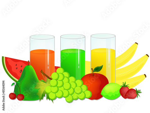 glass with juices and fruits