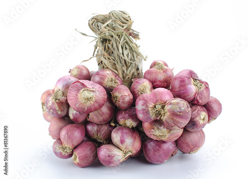 Shallot onions in a group on white background