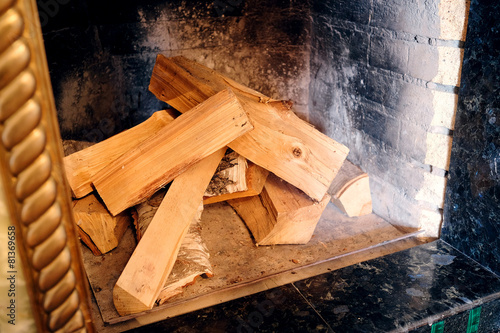 Closeup fireplace with wood