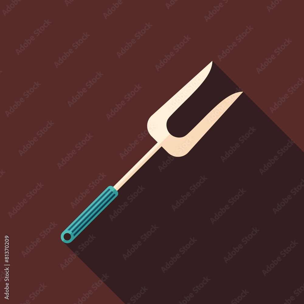 Barbecue fork flat square icon with long shadows. Barbecue fork flat square icon with long shadows.