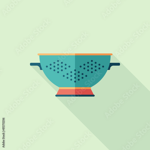 Colorful colander flat square icon with long shadows.