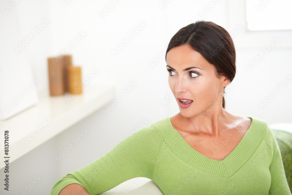 Beautiful woman with open mouth looking shocked Beautiful woman with open mouth looking shocked