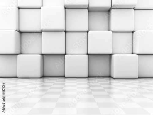 White Blocks And Checker Wall Abstract Background