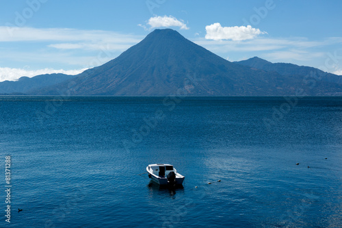 lake atitlan with san pedro volcano in the background photo
