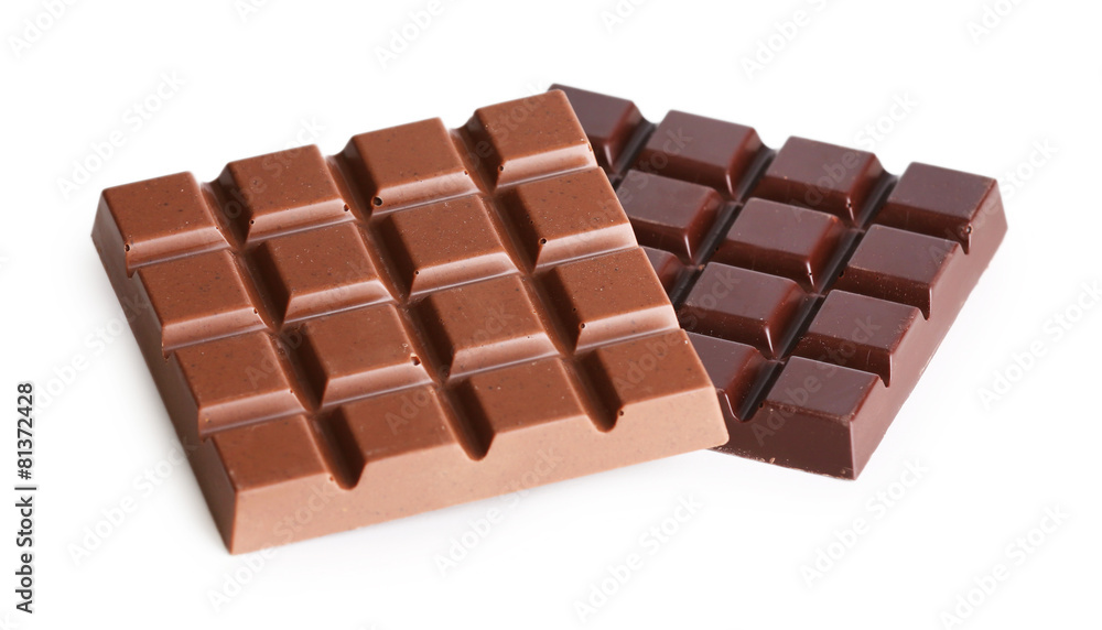 Milk and black chocolate bars isolated on white Milk and black chocolate bars isolated on white