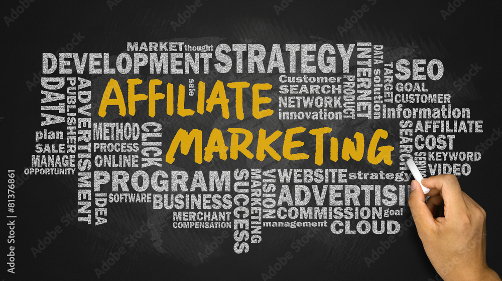 affiliate marketing handwritten on blackboard with related words affiliate marketing handwritten on blackboard with related words