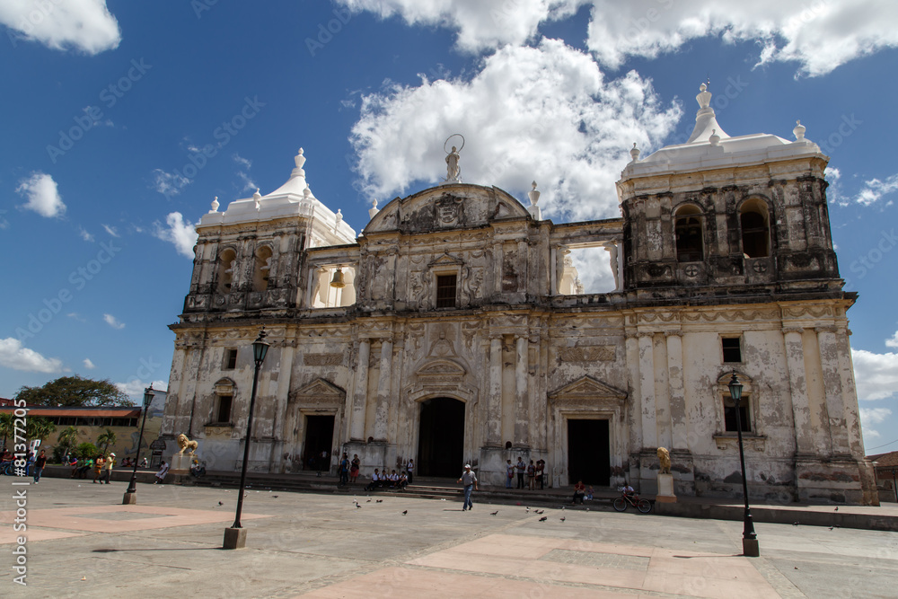 Cathedral on the central square of Leon, Nicaragua