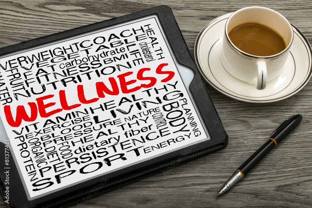 wellness word cloud handwritten on tablet pc wellness word cloud handwritten on tablet pc