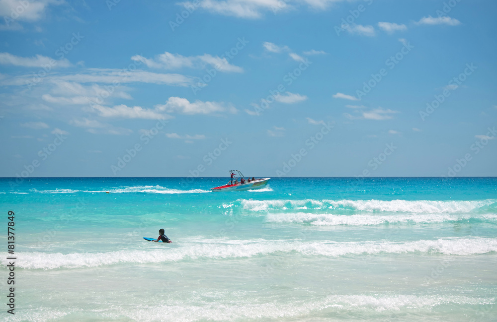 The beach of Caribbean sea in Cancun Mexico