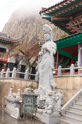 Statue of Guanyin in the temple on Jeju Island South Korea