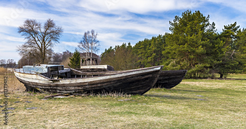 Ancient fishing boats in Latvian state ethnographic museum