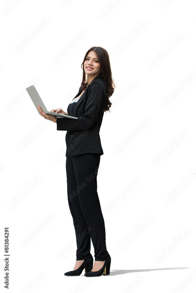 Businesswoman holding laptop for search and check information re Businesswoman holding laptop for search and check information re