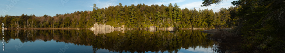 Fototapeta premium Spring forest reflections - panorama, Algonquin Park