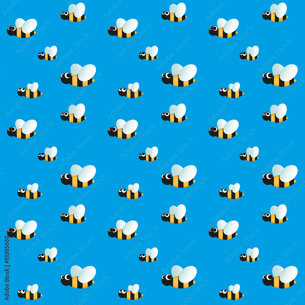 Seamless pattern with funny flying bees on sky Seamless pattern with funny flying bees on sky