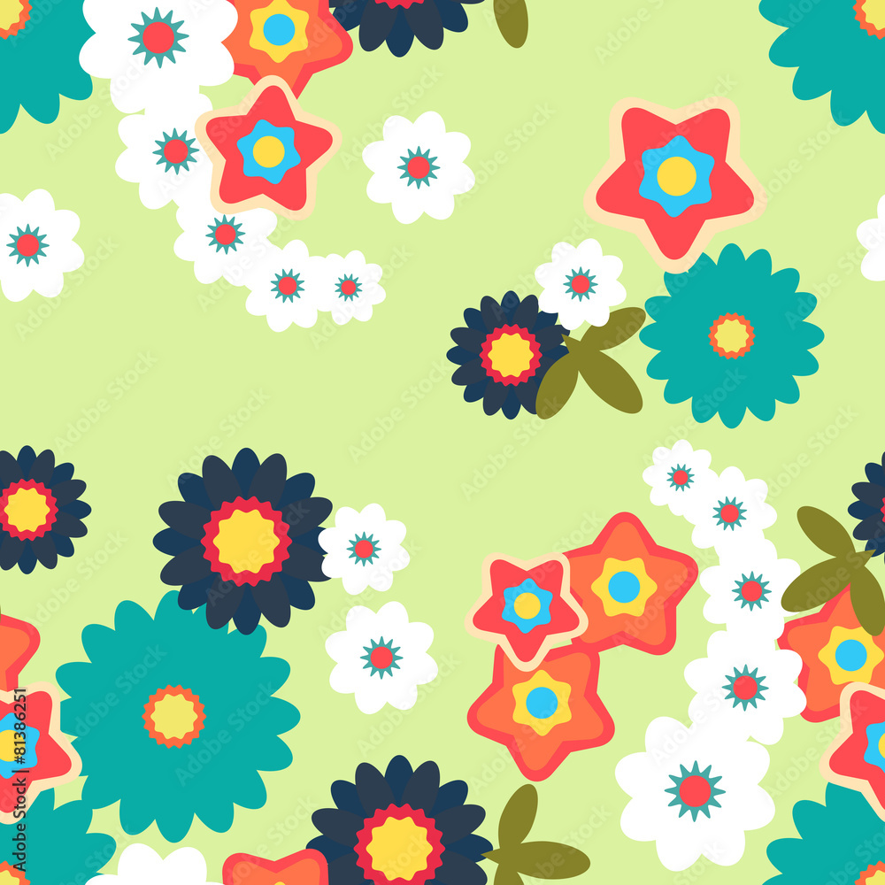 Seamless background made of abstract flowers in flat design