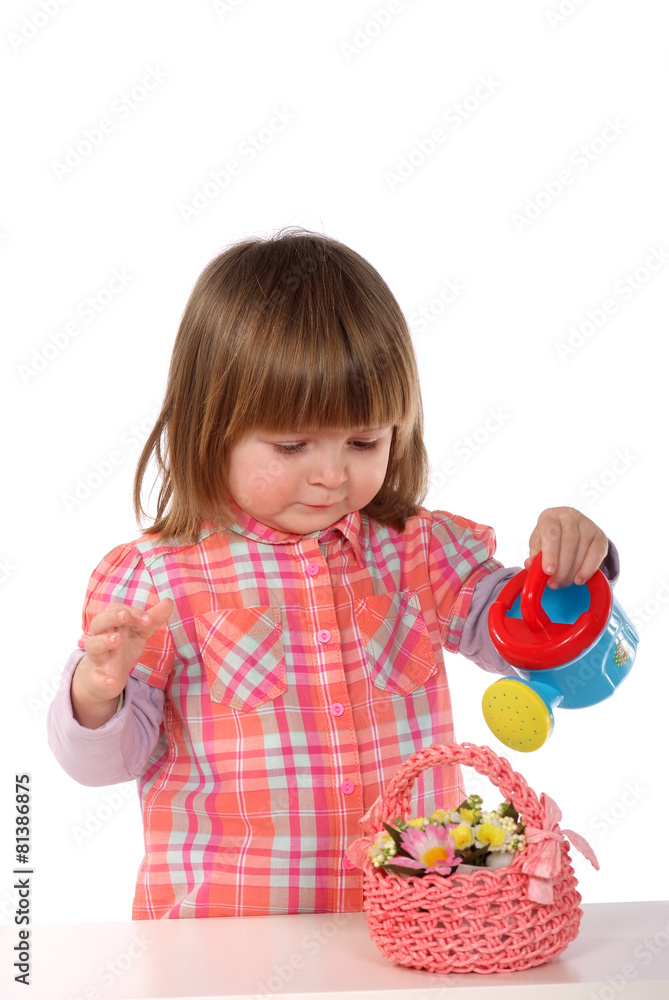 Baby and watering can Baby and watering can