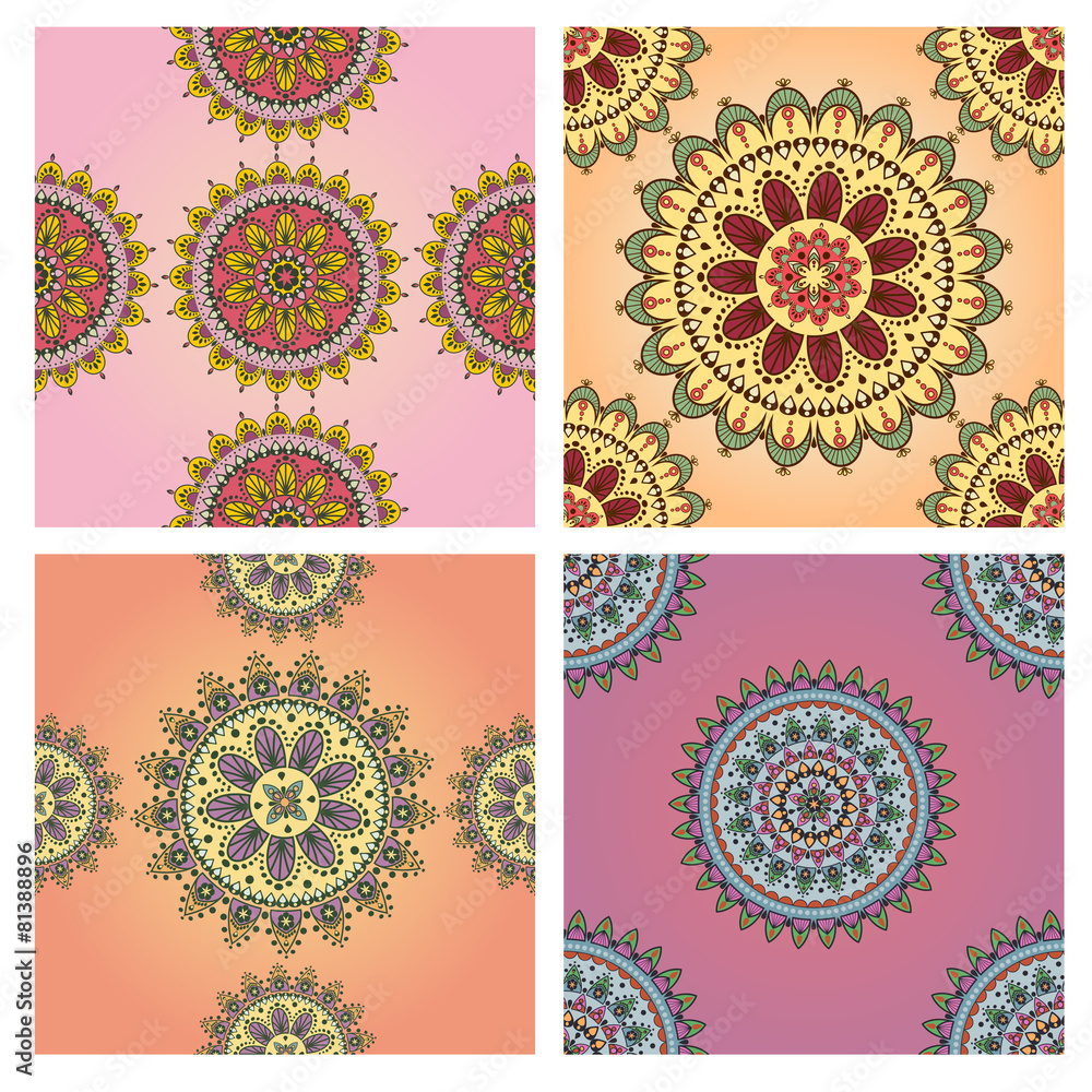 Set of seamless patterns mandala. Vector illustration.