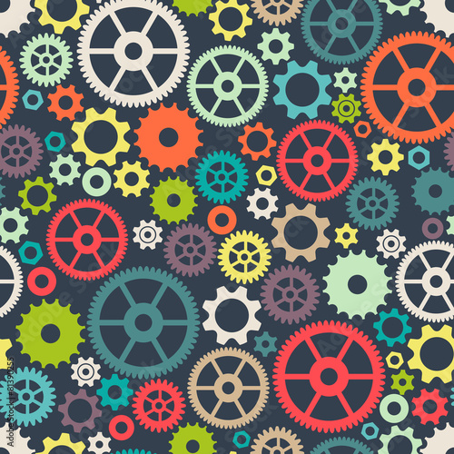 Seamless colorful background with gears in flat design