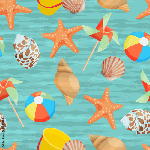 Seamless background with different summer attributes