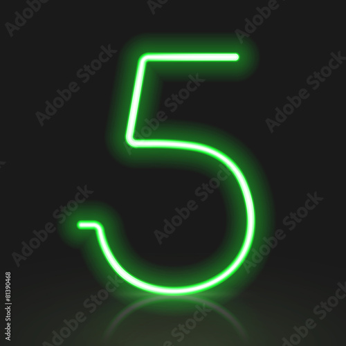 3d green neon light number 5