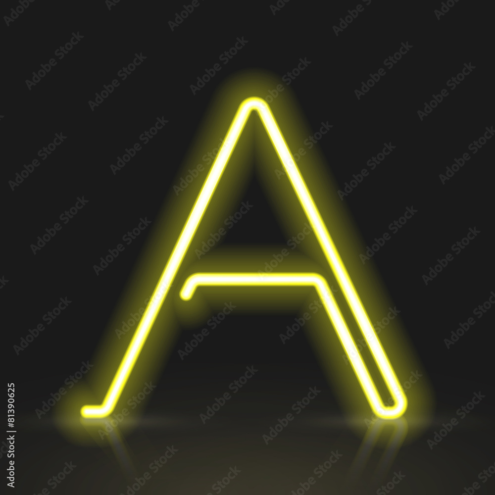 3d yellow neon light letter A