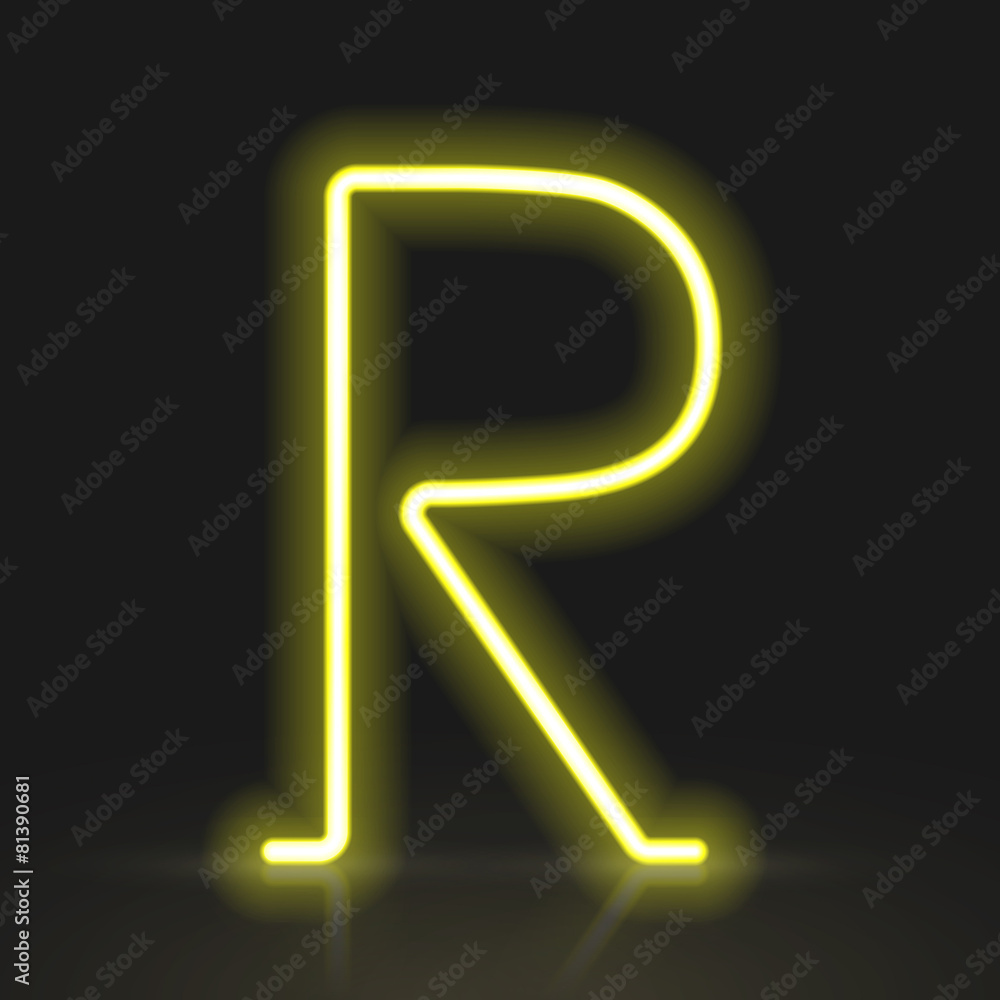 3d yellow neon light letter R 3d yellow neon light letter R