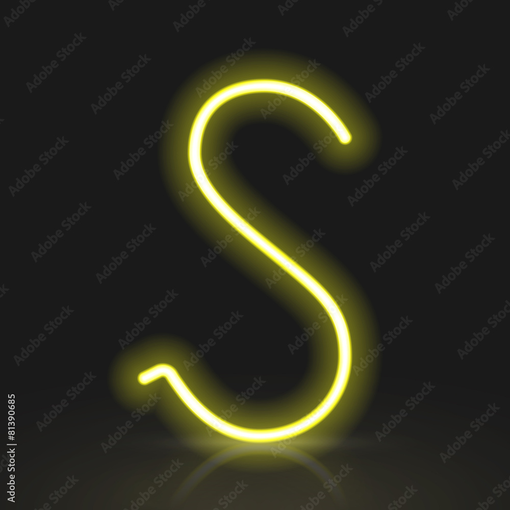 3d yellow neon light letter S 3d yellow neon light letter S