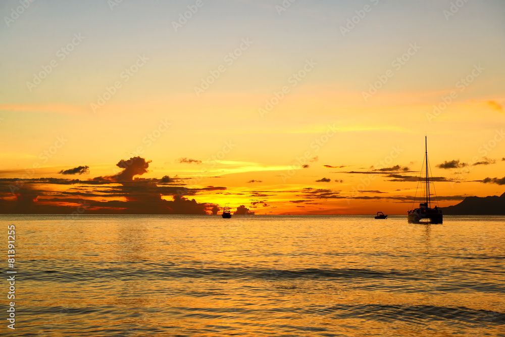 Beautiful sunset at Seychelles beach