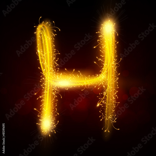 3d sparkler firework letter H