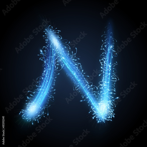 3d blue sparkler firework letter N