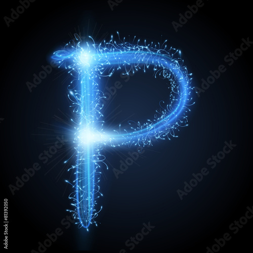 3d blue sparkler firework letter P