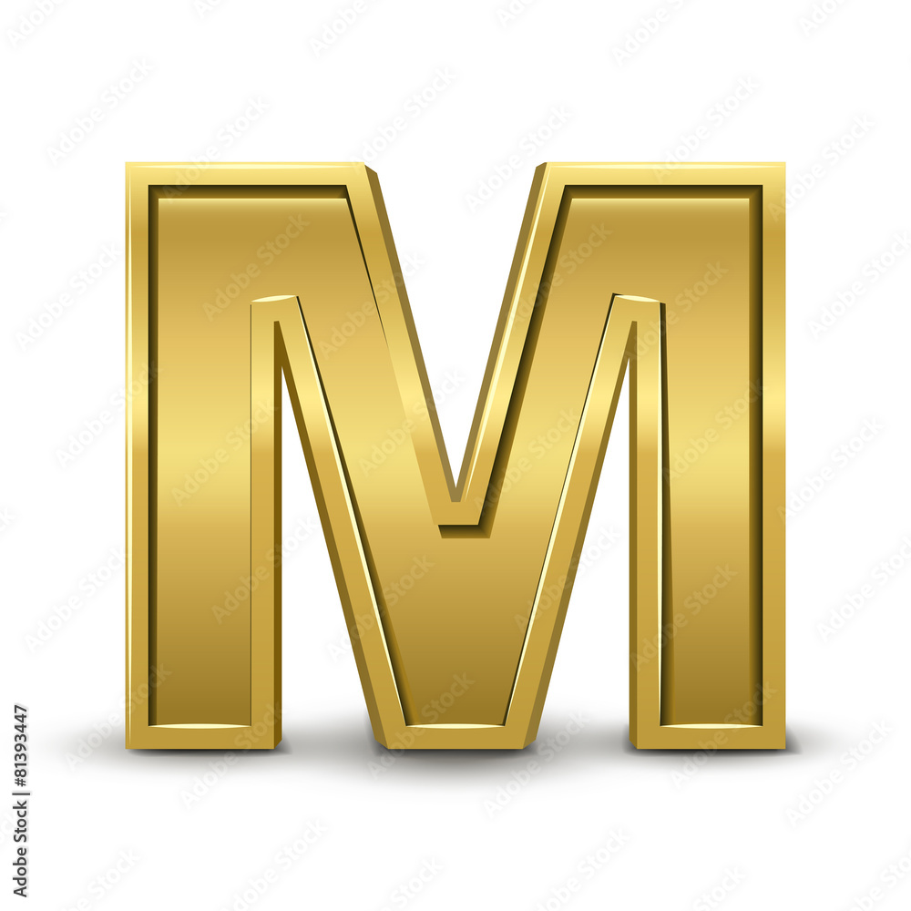 3d bright golden letter M