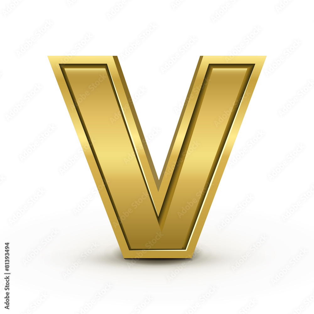 3d bright golden letter V 3d bright golden letter V