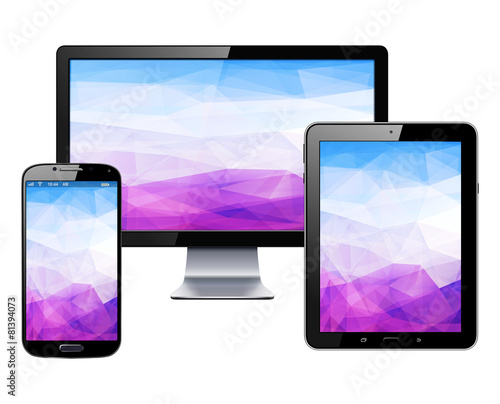 Electronic devices set - tablet, smartphone and  monitor