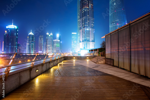 Illuminated skyline and buildings in modern city