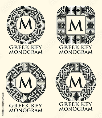 Φωτογραφία Greek Key Ornament Monogram Set, Vector Illustration