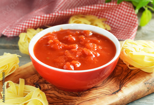 Home made passata in the red bawl