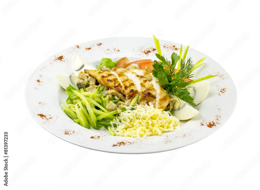Salad with fresh vegetables and chicken grilled Salad with fresh vegetables and chicken grilled