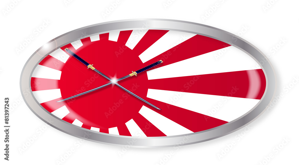 Japanese Flag and Swords Oval Button Japanese Flag and Swords Oval Button