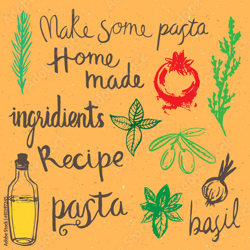 Home made pasta doodle hand drawn elements