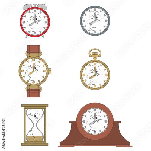 Cartoon funny clock face smiles 07