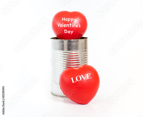 Happy Valentines day word on Hearts in tin on white background,V photo