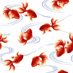 Wandcirkels Goudvis patronen Japanse kalligrafie met goudvis motief  © daicokuebisu