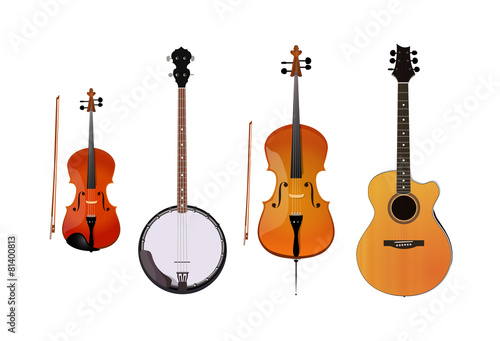 Set of orchestra and folk instruments