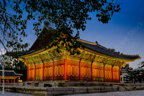 Deoksugung palace, Seoul, South Korea, at night photo