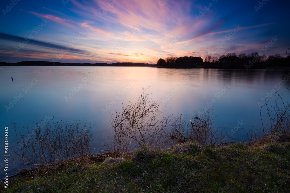Long exposure lake at sunset