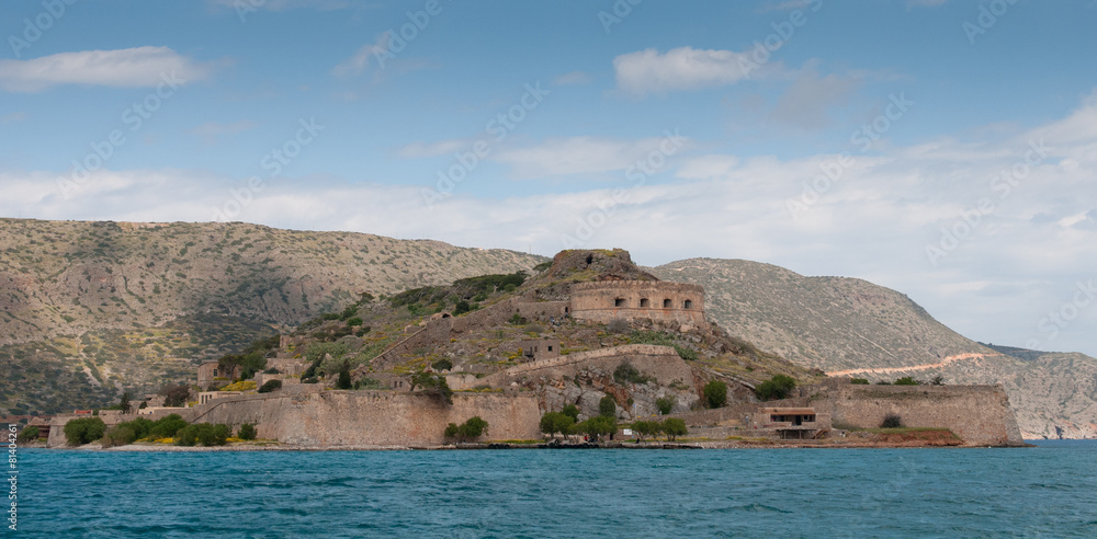 Island of Spinalonga in the Gulf of Elounda  town in  Crete, Gre