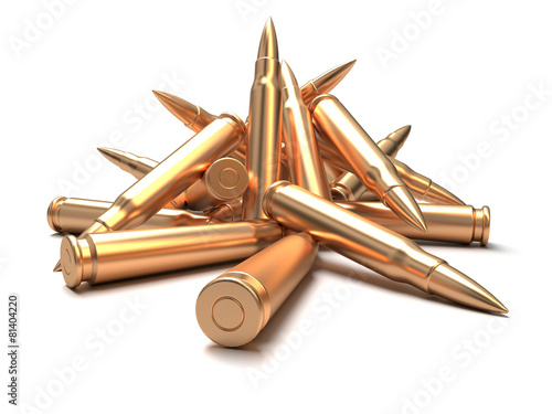 Stampa su tela Rifle bullets over white background